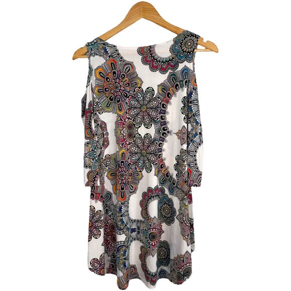 Multicolor Mandala Floral Cold‑Shoulder Boho Top - Picture 2 of 2